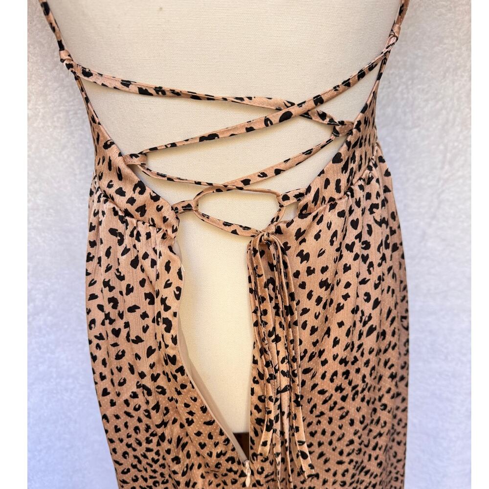 Cupshe Ayana Lace-up Backless Maxi Slip Dress A Line Cheetah Print Women's Small - Picture 10 of 11